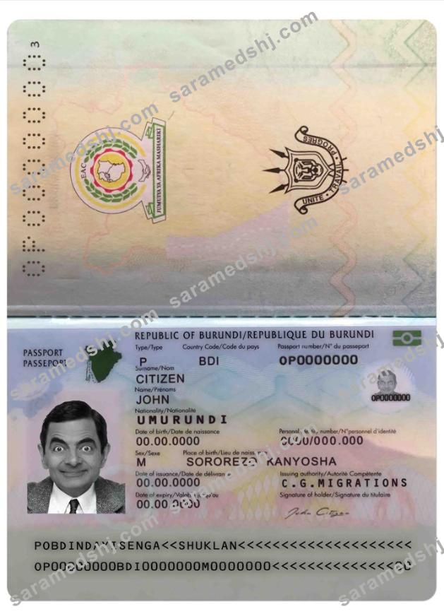 Burundi passport PSD template, completely editable (2019 – present)